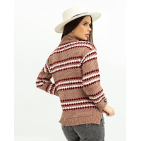 Бежевый мохеровый свитер с полосатым декором