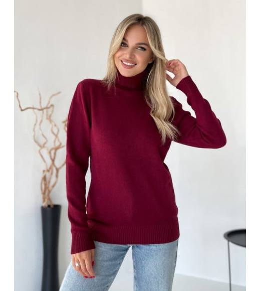 Бордовый кашемировый свитер с высоким горлом