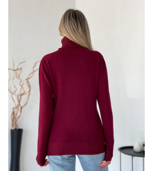 Бордовый кашемировый свитер с высоким горлом