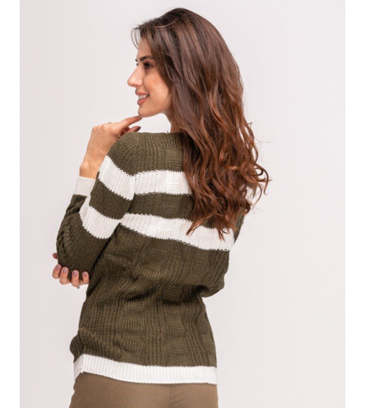 В`язаний светр кольору хакі з смужками