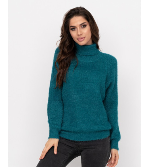 Бірюзовий светр-травичка з високим горлом