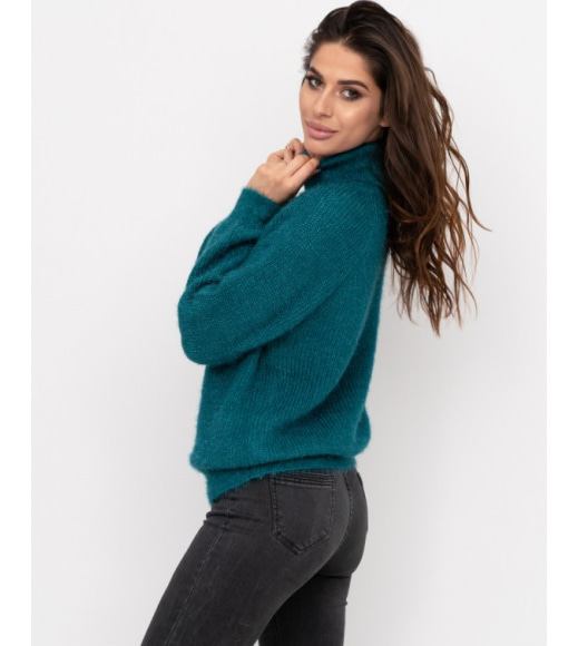 Бірюзовий светр-травичка з високим горлом