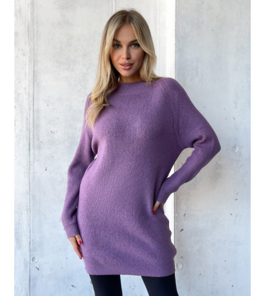 Бузковий кашеміровий светр-туніка