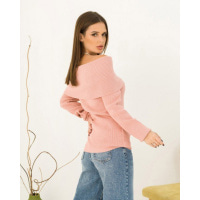Рожевий ангоровий в`язаний светр з відворотом