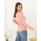 Розовый ангоровый вязаный свитер с отворотом