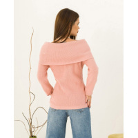Рожевий ангоровий в`язаний светр з відворотом
