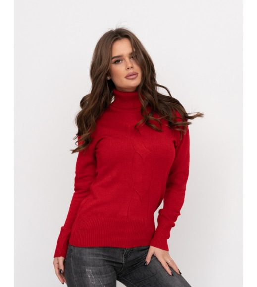 Красный свитер с высоким горлом