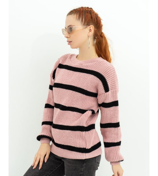 Рожевий трикотажний светр зі смужками