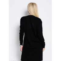 Черное шерстяное платье-свитер с перфорацией, бусинами и плиссировкой