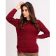 Бордовый свитер объемной вязки с люрексом