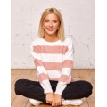 Біло-рожевий комбінований смугастий светр