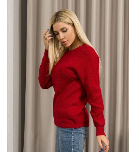 Бордовый ангоровый свитер с геометрическим узором