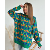 Зеленый свободный свитер с орнаментом