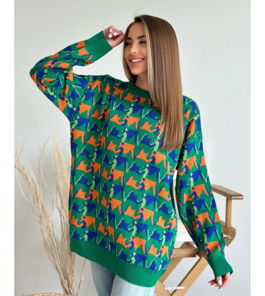 Зелений вільний светр із орнаментом