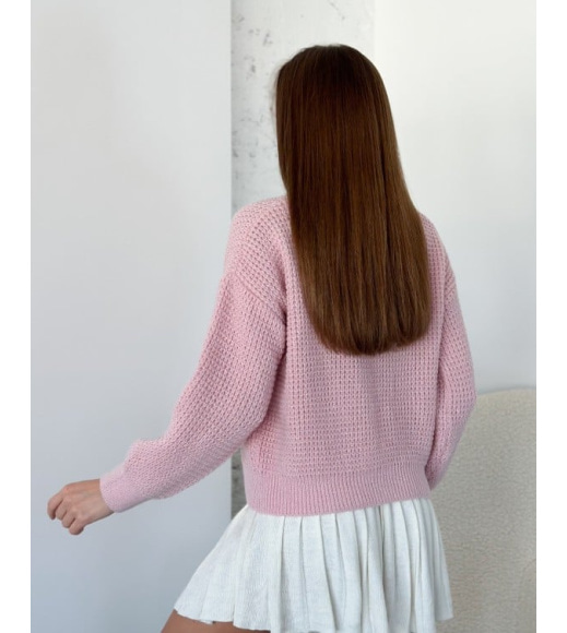 Розовый вязаный свитер из шерсти