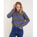 Серо-синий шерстяной свитер в полоску