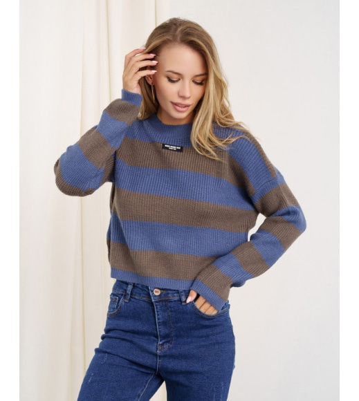 Сіро-синій вовняний светр у смужку