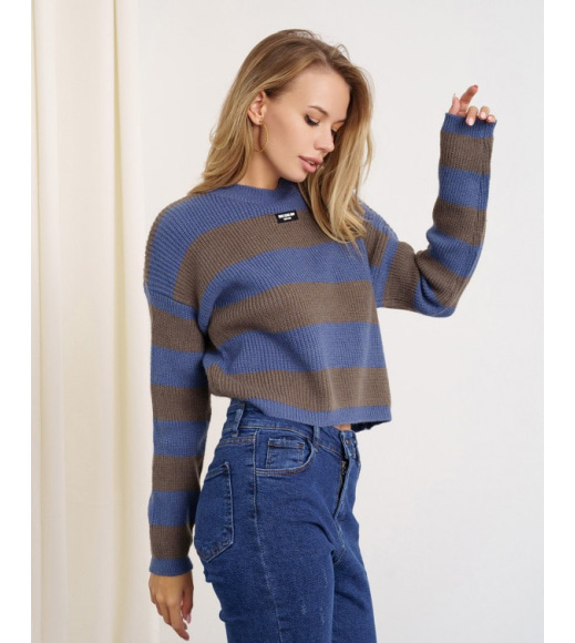 Серо-синий шерстяной свитер в полоску