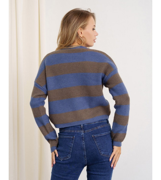 Сіро-синій вовняний светр у смужку