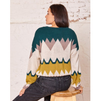 Зеленый шерстяной свитер с геометрическим узором