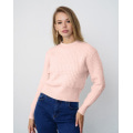 Розовый клетчатый свитер объемной вязки