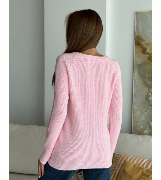 Світло-рожевий трикотажний светр з рукавами-реглан