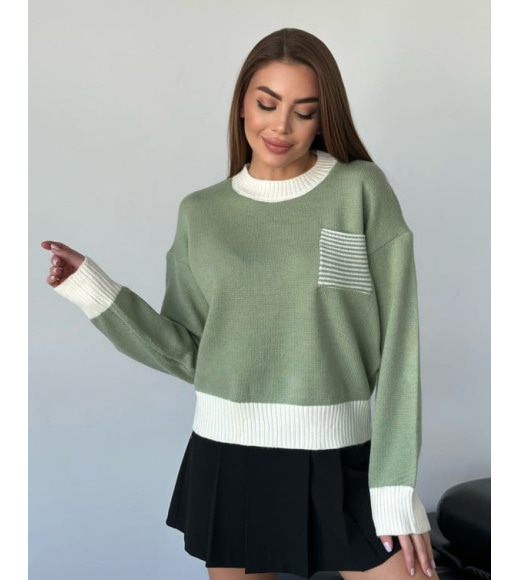 Ангоровый свитер цвета хаки с карманом