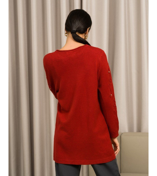 Червоний вовняний светр з декором на рукавах