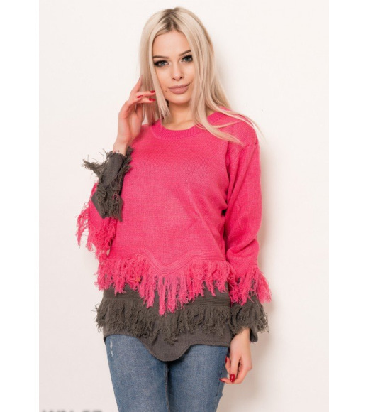Рожевий вовняний светр з бахромою