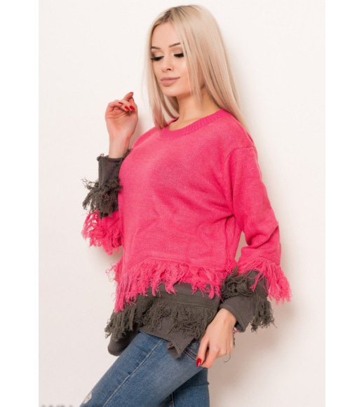 Рожевий вовняний светр з бахромою