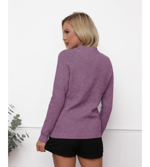 Темно-сиреневый шерстяной свитер фактурной вязки