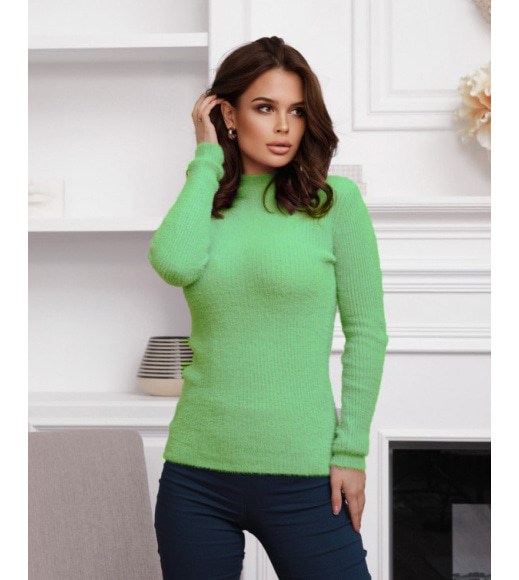 Салатовий фактурний светр-травичка з високим горлом