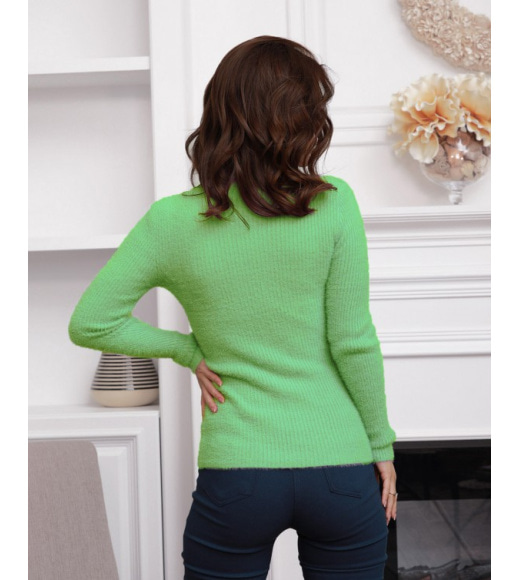 Салатовий фактурний светр-травичка з високим горлом