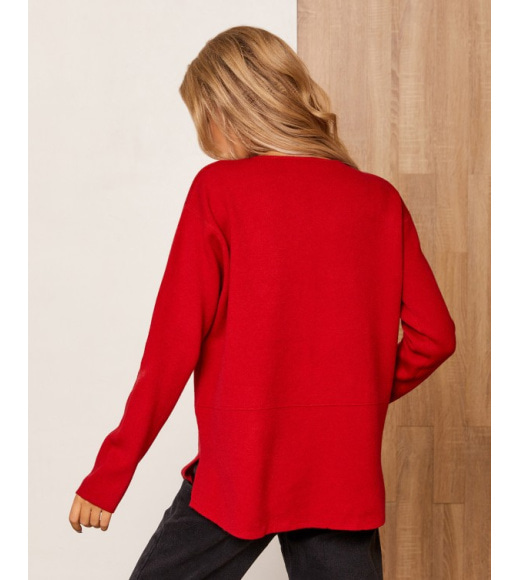 Бордовый асимметричный свитер с карманами