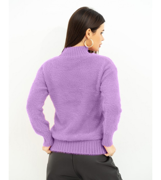 Теплый однотонный свитер-травка сиреневого цвета