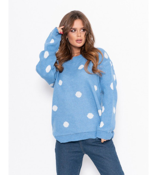 Блакитний великий горошок вільний светр