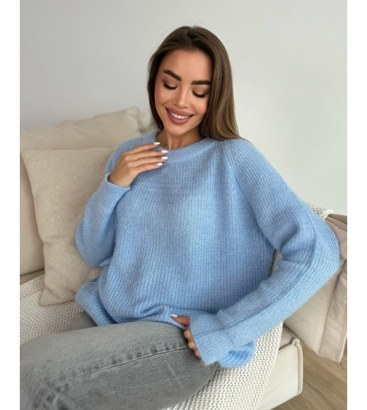 Вязаный свитер-травка голубого цвета