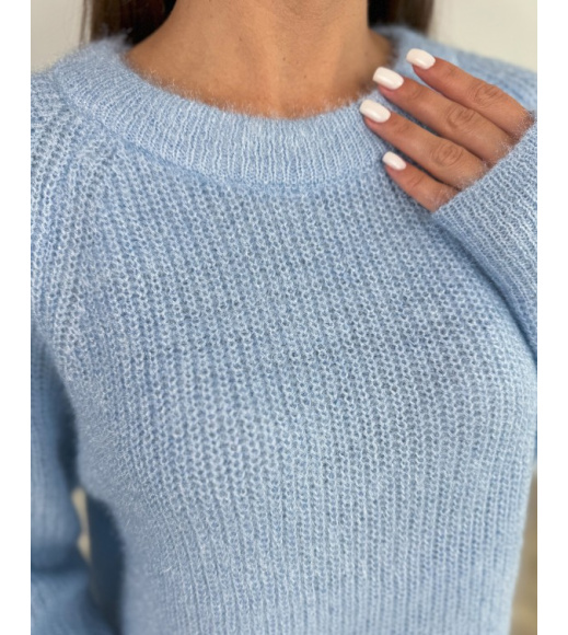 Вязаный свитер-травка голубого цвета