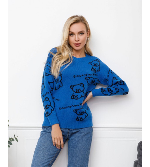 Синій вовняний светр з ведмедиками