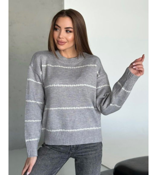 Ангоровый вязаный свитер серого цвета в полоску