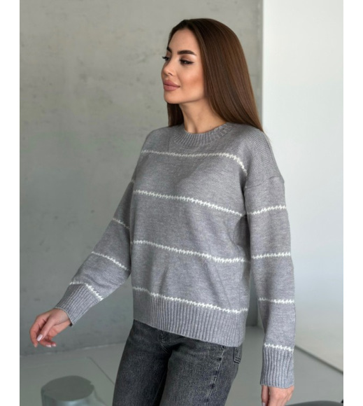 Ангоровый вязаный свитер серого цвета в полоску