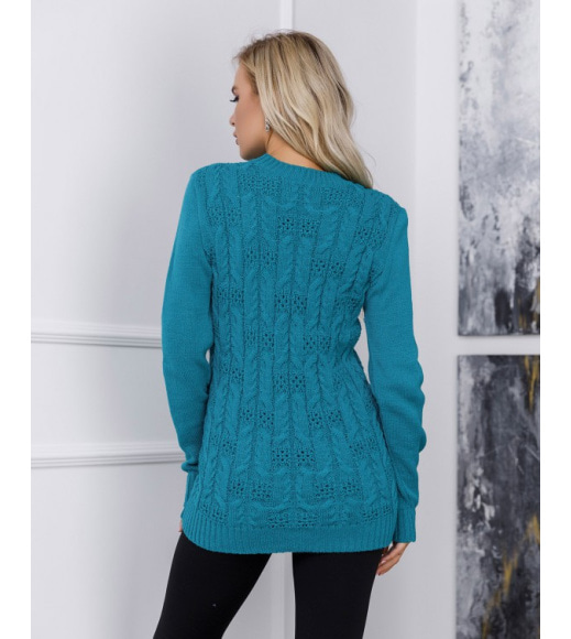 Зелений вовняний светр ажурної в`язки