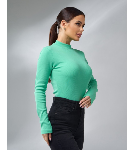 Хлопковая фактурная водолазка салатового цвета