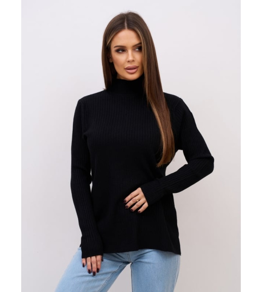 Черная кашемировая водолазка в рубчик