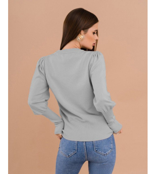 Сірий вовняний светр з еластичними вставками