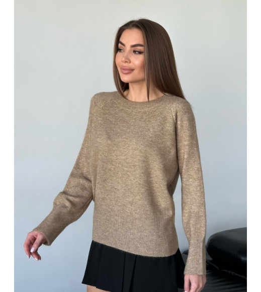 Коричневий ангоровий светр із подовженими манжетами