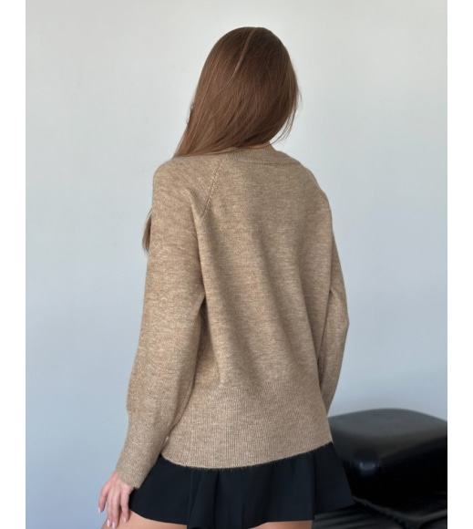 Коричневий ангоровий светр із подовженими манжетами