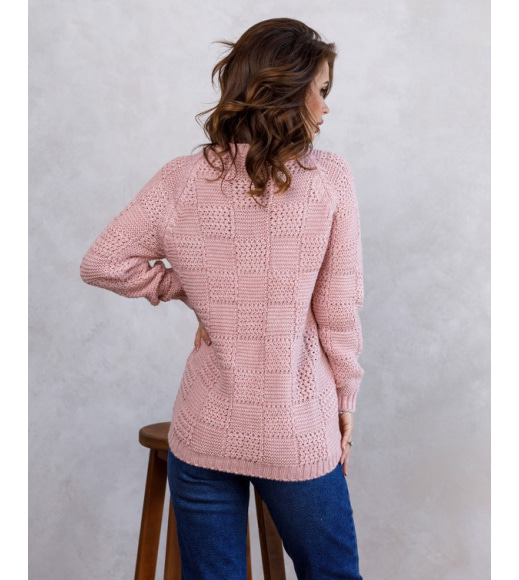 Розовый шерстяной клетчатый свитер с люрексом