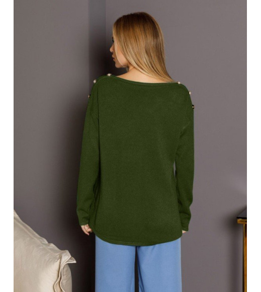 Ангоровий светр кольору хакі з гудзиками на плечах