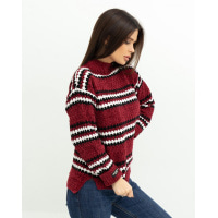 Бордовый мохеровый свитер с полосатым декором
